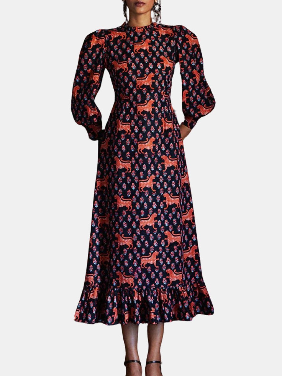 Clothing PINK CITY PRINTS Midi | Petworth Dress Mogul Tiger