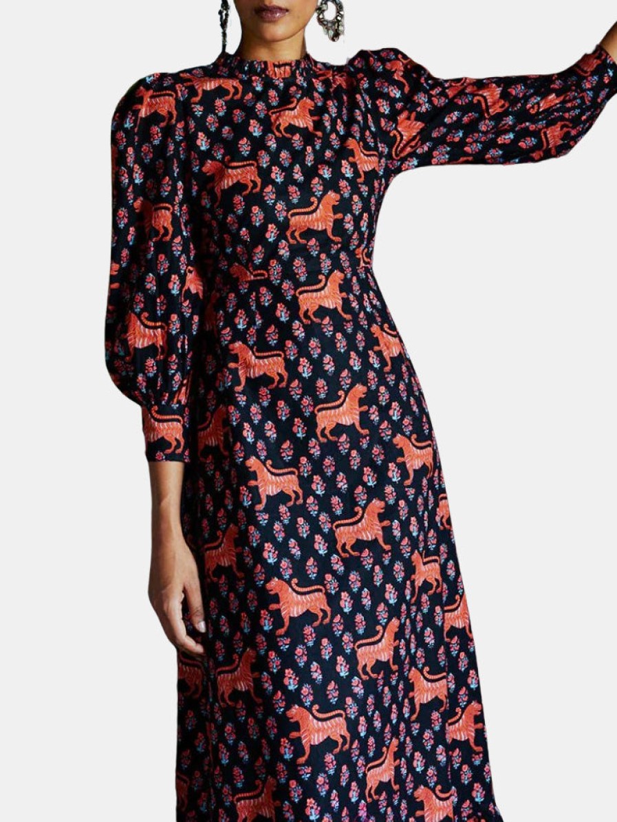 Clothing PINK CITY PRINTS Midi | Petworth Dress Mogul Tiger