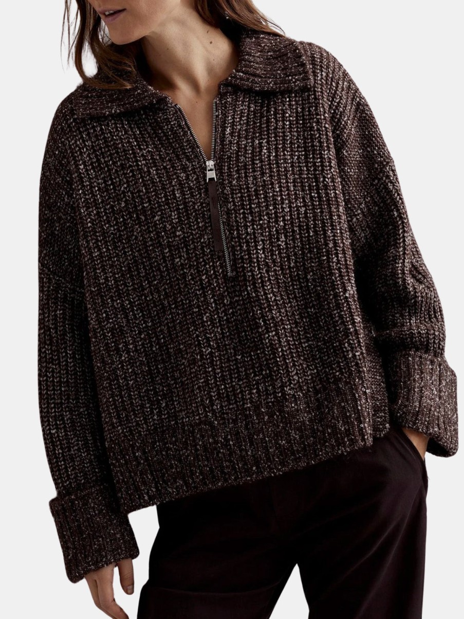 Clothing VARLEY | Amelia Half Zip Knit Coffee Bean